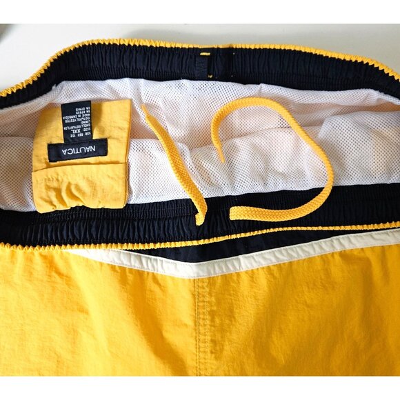Nautica Mens Yellow Swim Trunks XXL W/ Mesh Lining & Navy Stripe Drawstring - Picture 5 of 9